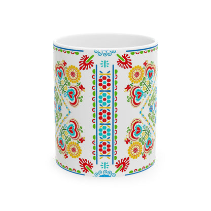 Floral Folk Art Ceramic Mug — Colorful Scandinavian-Inspired Pattern (11oz, 15oz)