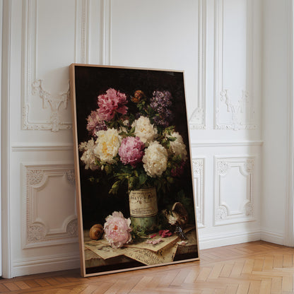 Vintage Peony Bouquet Still Life Painting (Digital Download)