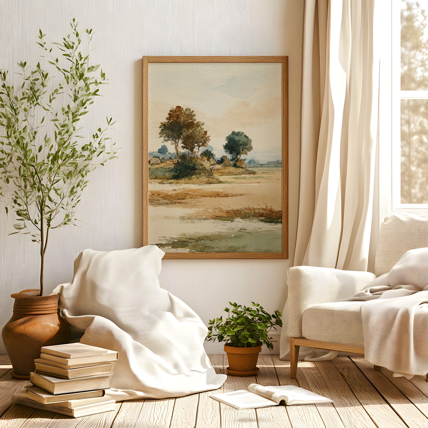 Watercolor Countryside Landscape Wall Art Print – Quiet Fields