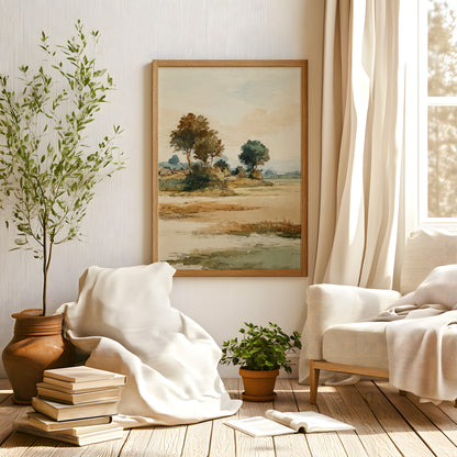 Watercolor Countryside Landscape Wall Art Print – Quiet Fields