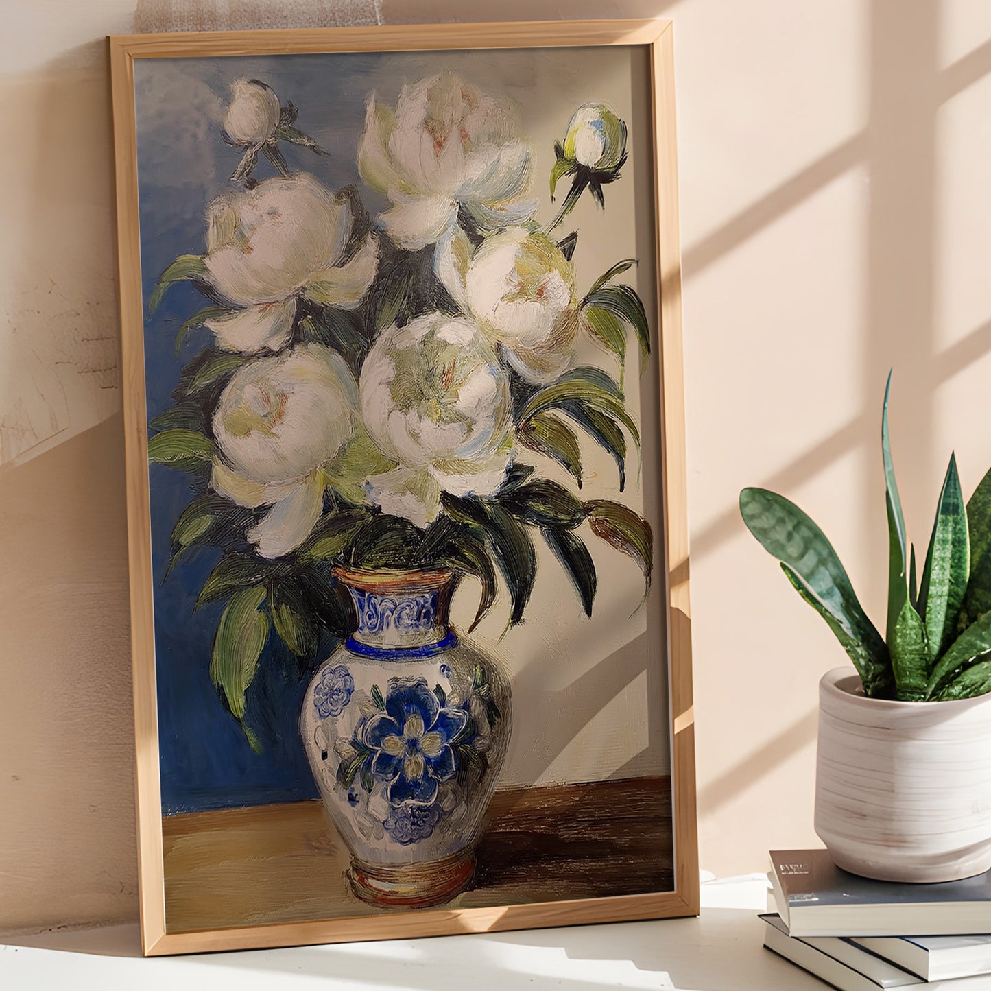 Vintage White Peonies in Blue Porcelain Vase (Digital Download)