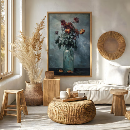 Vintage Dahlia Bouquet in Glass Jar Still Life (Digital Download)