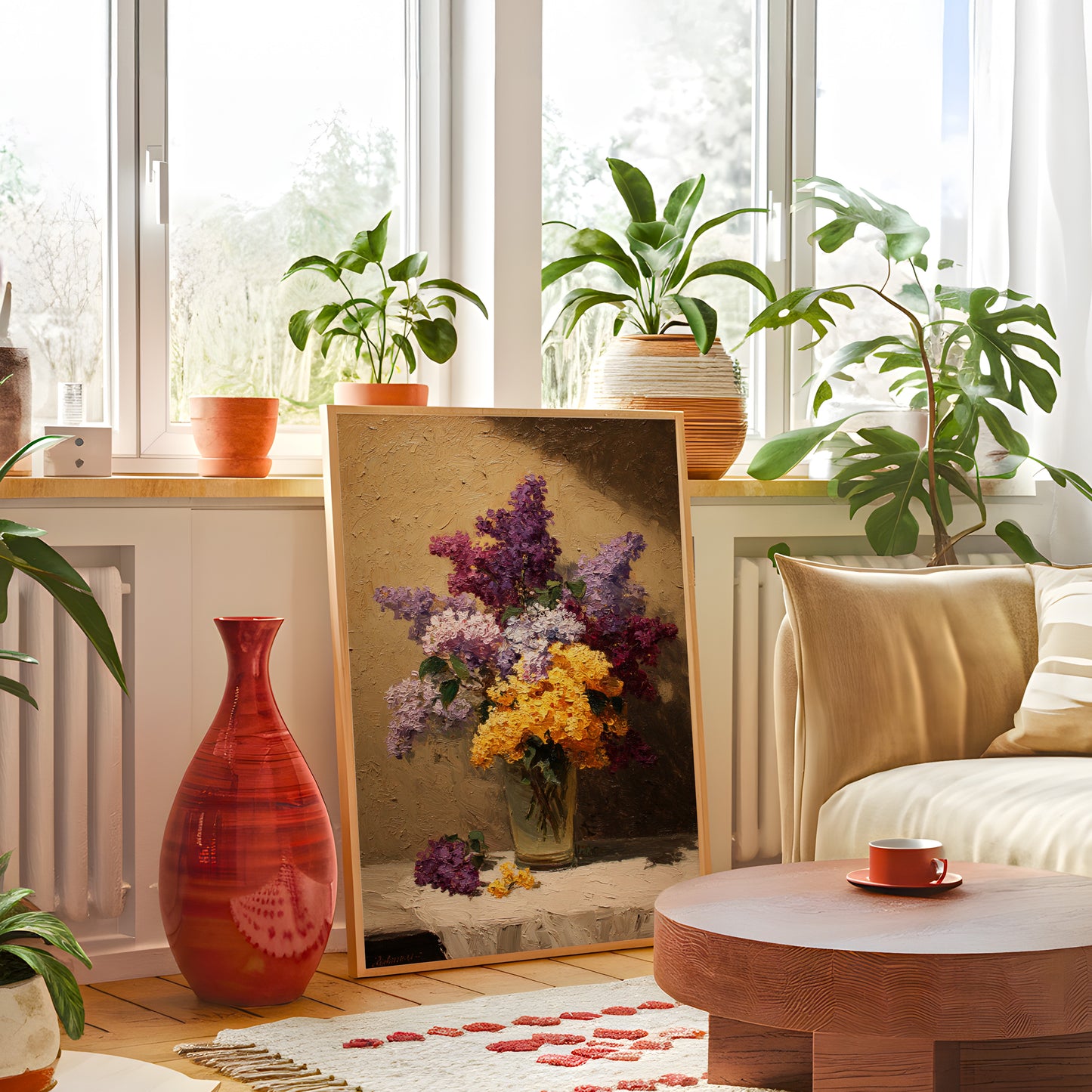 Vintage Lilac and Yellow Flower Still Life (Digital Download)