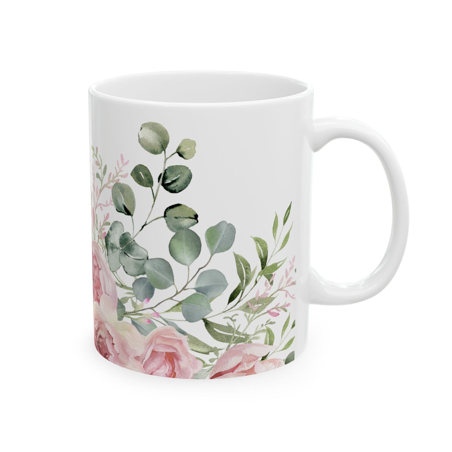 Floral Rose Garden Ceramic Mug — Pink Watercolor Bouquet (11oz & 15oz)