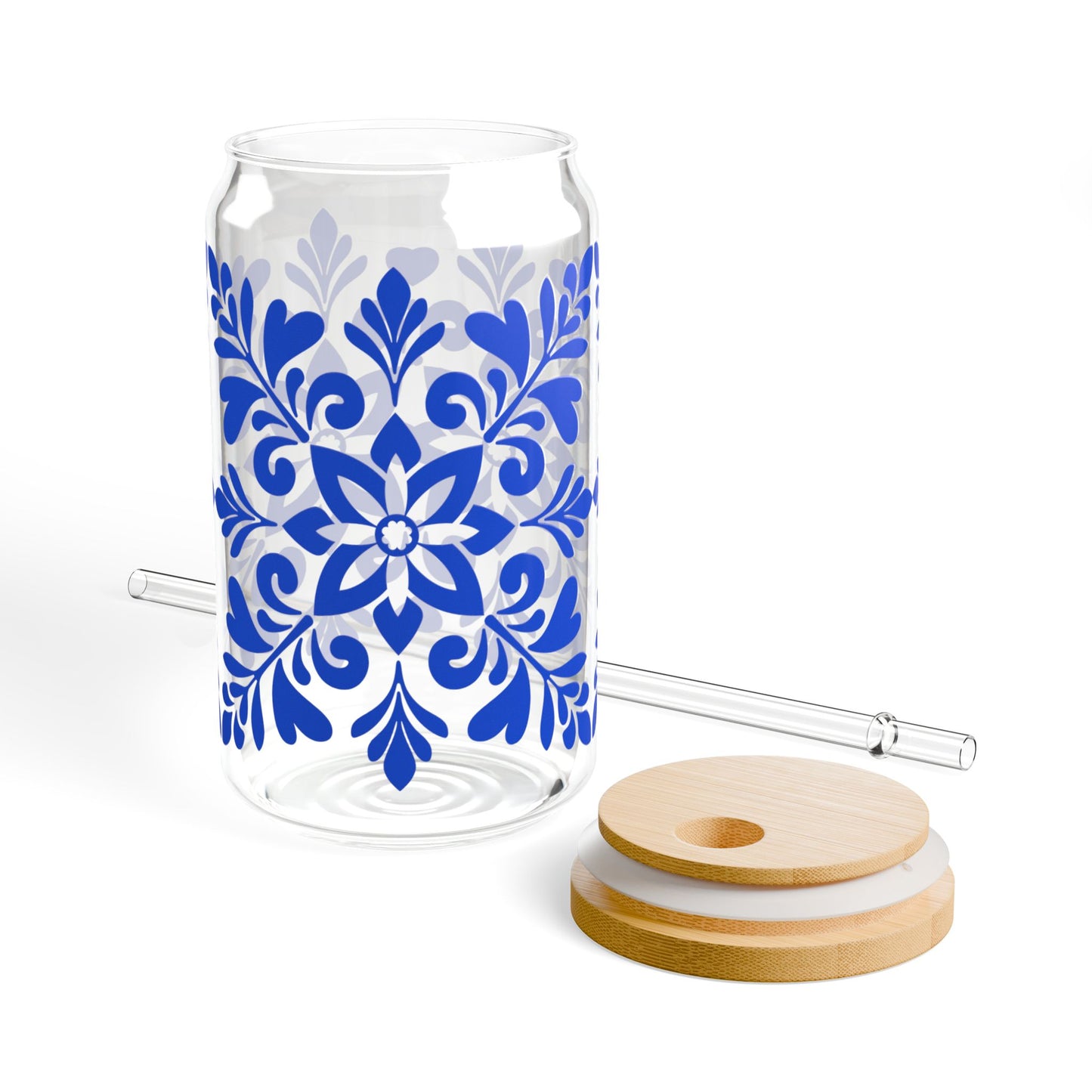 Blue Floral Mason Sipper Glass