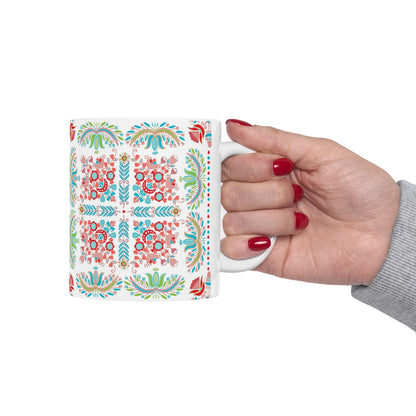 Floral Folk Art Ceramic Mug — Colorful Boho Pattern (11oz & 15oz)