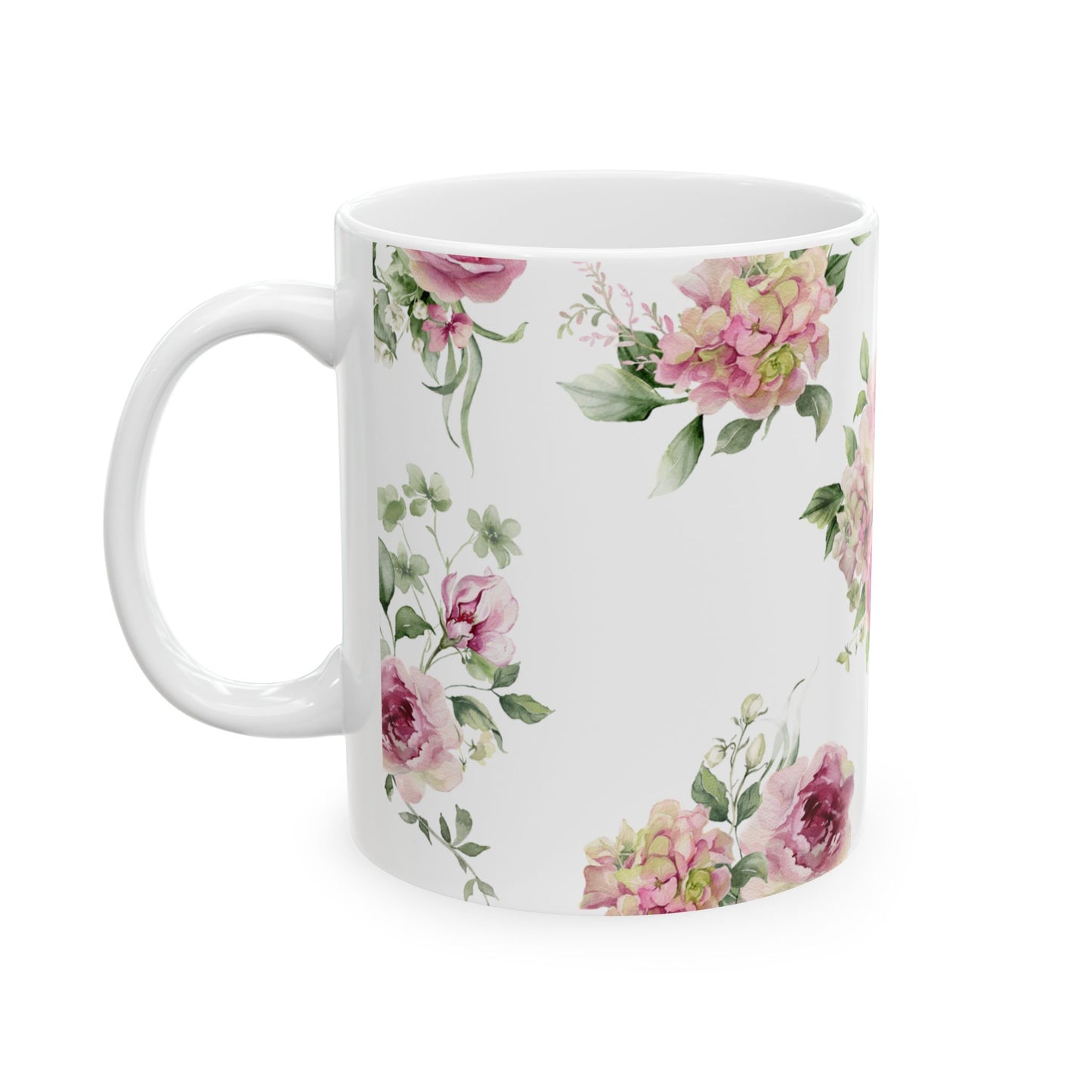 Floral Rose Ceramic Mug — Vintage Pink Garden Tea Coffee Cup (11oz & 15oz)