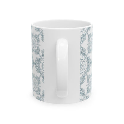Blue Floral Tile Ceramic Mug — Vintage Moroccan Pattern Coffee Cup (11oz & 15oz)