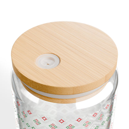 Red Green Ikat Glass Cup with Lid & Straw