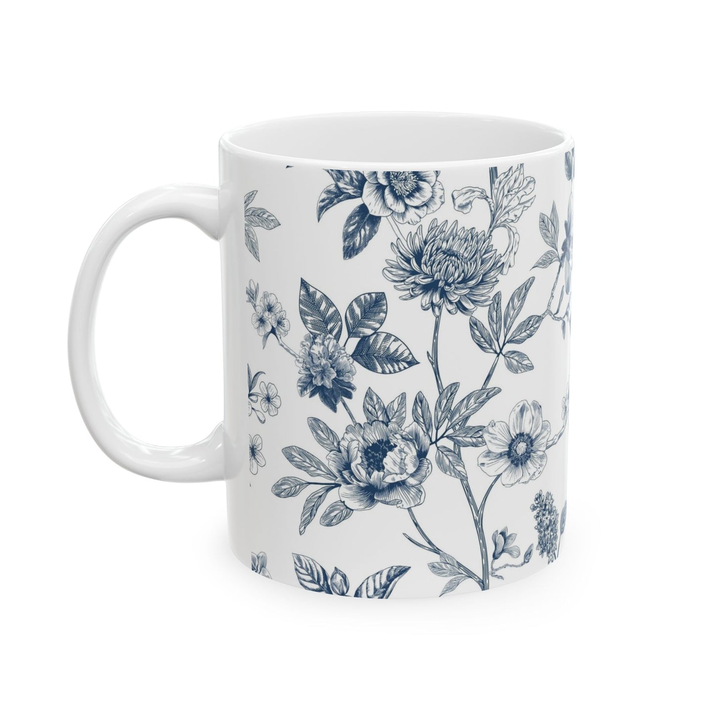 Blue Floral Ceramic Mug – Vintage Botanical 11oz & 15oz Coffee Cup