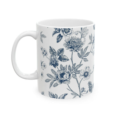 Blue Floral Ceramic Mug – Vintage Botanical 11oz & 15oz Coffee Cup