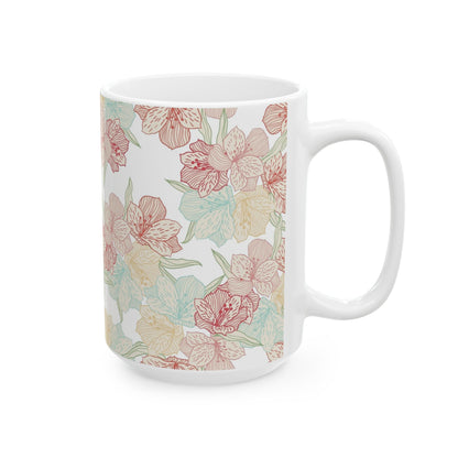 Floral Pastel Ceramic Mug (11oz & 15oz) — Soft Vintage Flower Pattern