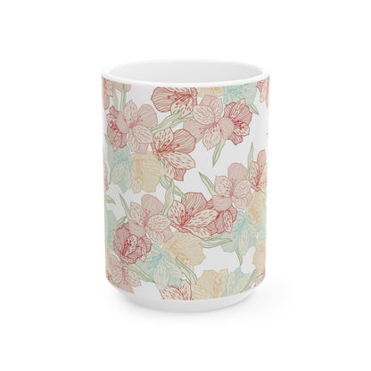 Floral Pastel Ceramic Mug (11oz & 15oz) — Soft Vintage Flower Pattern