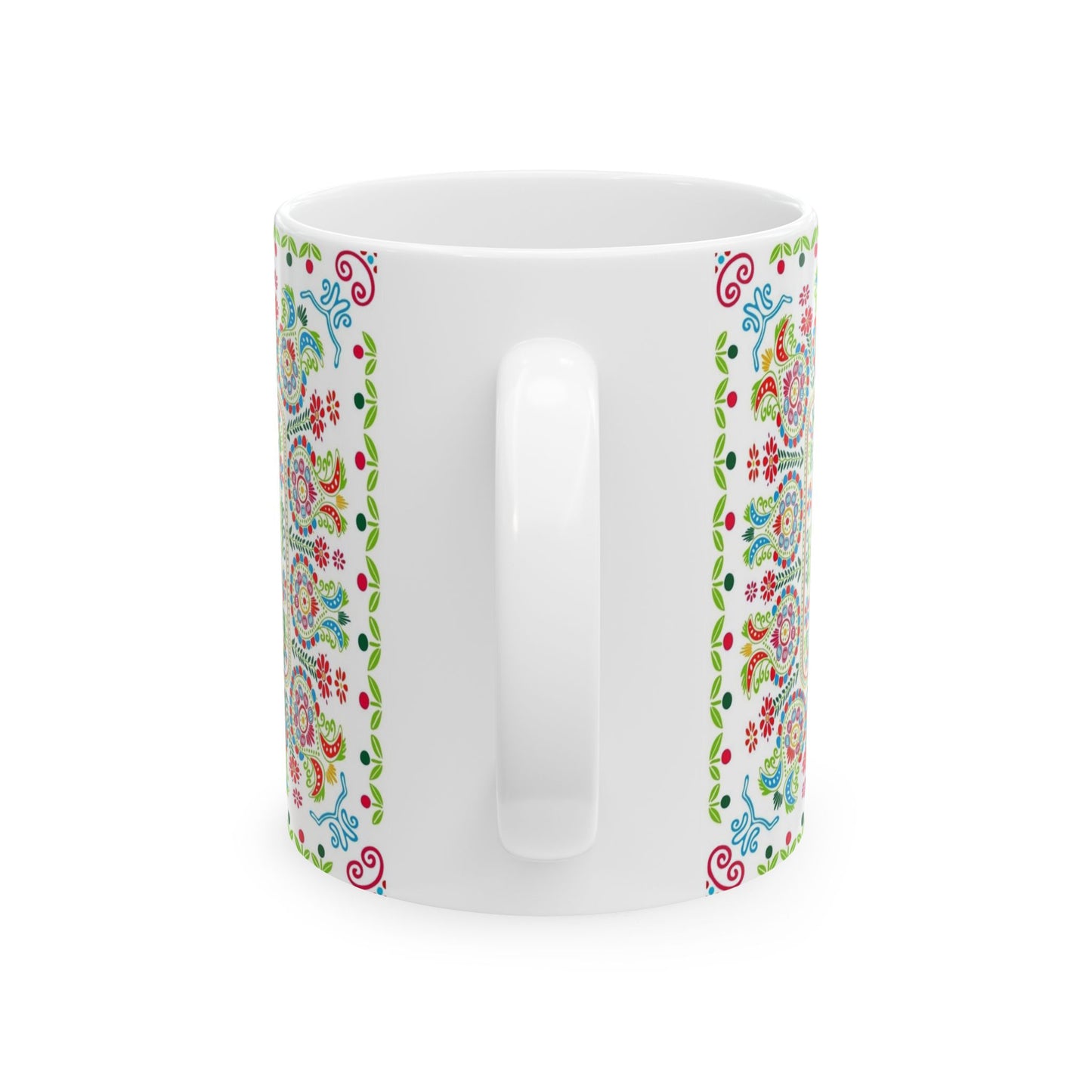 Floral Folk Art Ceramic Mug — Colorful Boho 11oz & 15oz Coffee Cup