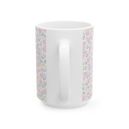 Floral Pastel Pattern Ceramic Mug — Cute Spring Flower Coffee Cup (11oz & 15oz)