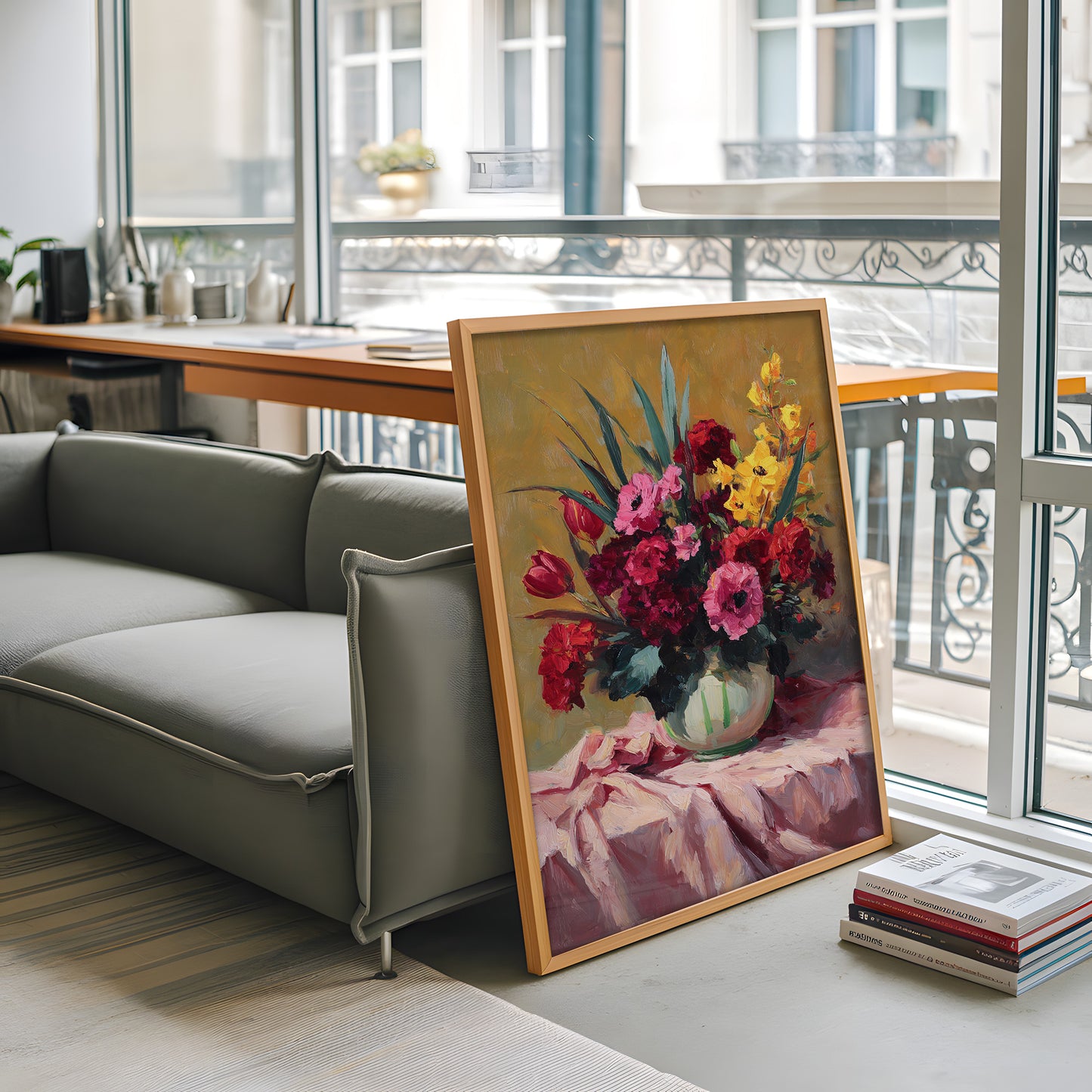 Vintage Colorful Floral Bouquet in Glass Vase (Digital Download)