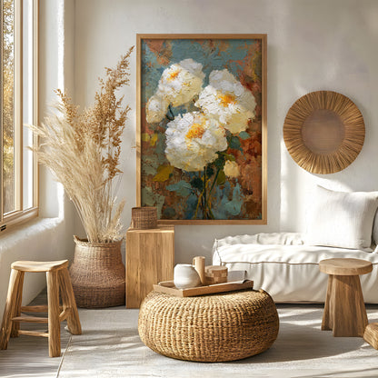 Vintage White Peony Impressionist Floral Art (Digital Download)