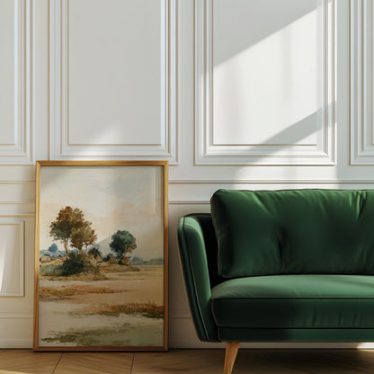 Watercolor Countryside Landscape Wall Art Print – Quiet Fields