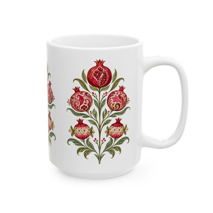 Pomegranate Botanical Ceramic Mug — Floral Vintage Kitchen Coffee Cup (11oz & 15oz)