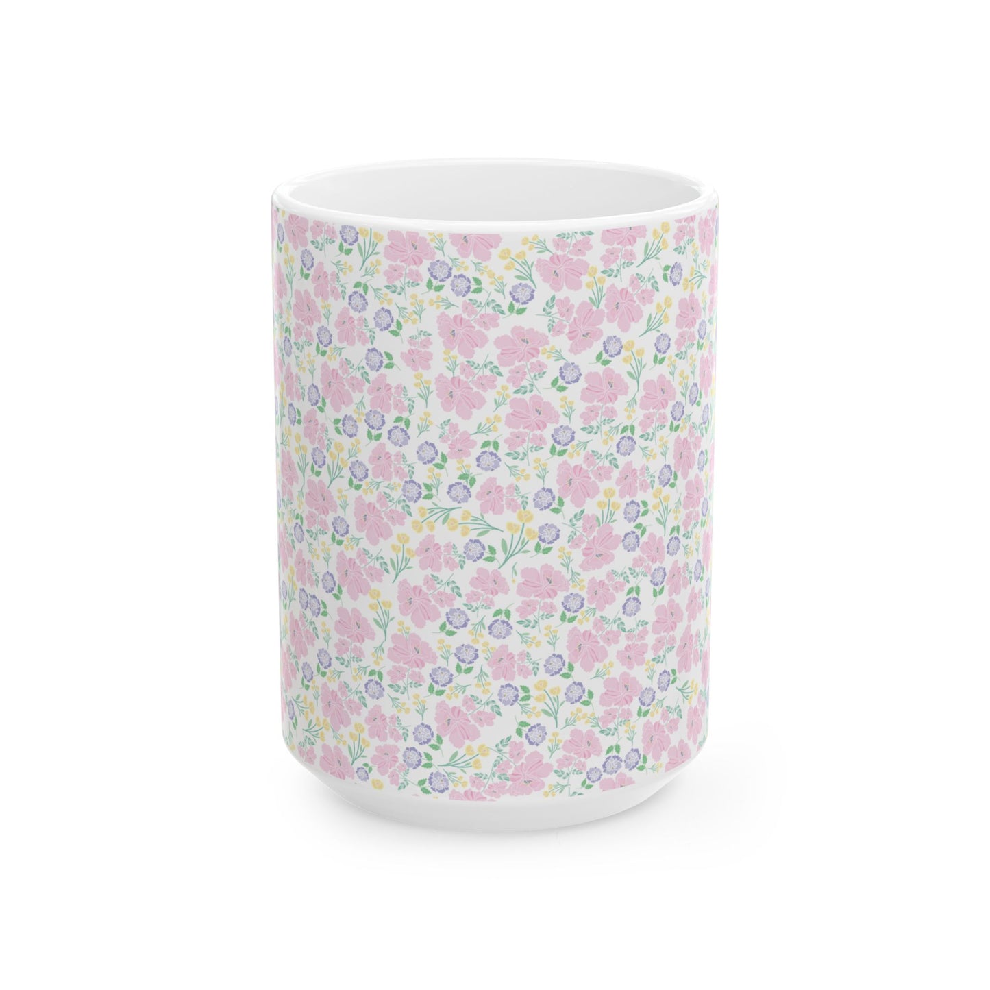 Floral Pastel Pattern Ceramic Mug — Cute Spring Flower Coffee Cup (11oz & 15oz)
