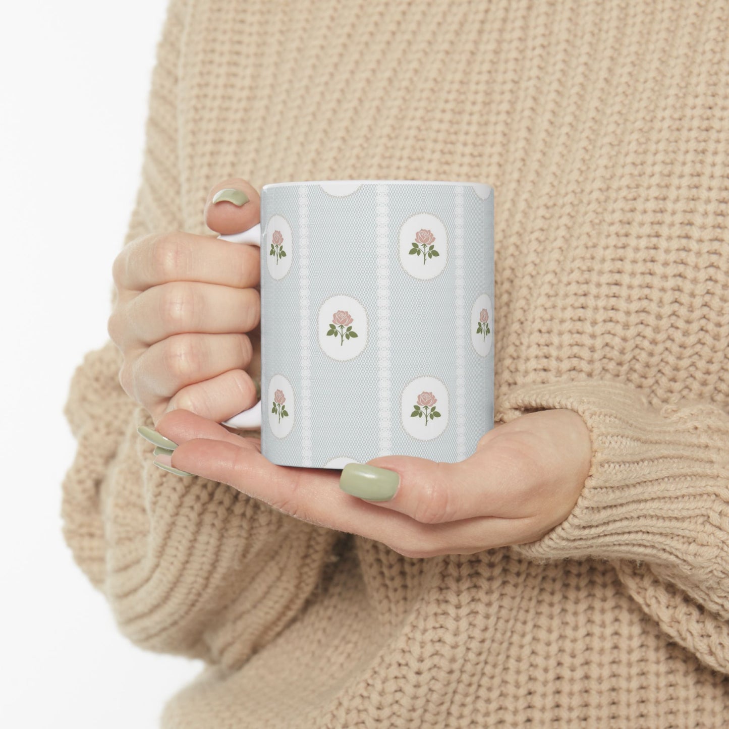 Floral Cameo Ceramic Mug — Vintage Rose Pattern (11oz & 15oz)