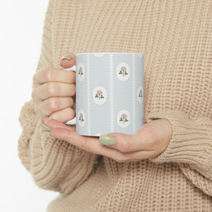 Floral Cameo Ceramic Mug — Vintage Rose Pattern (11oz & 15oz)
