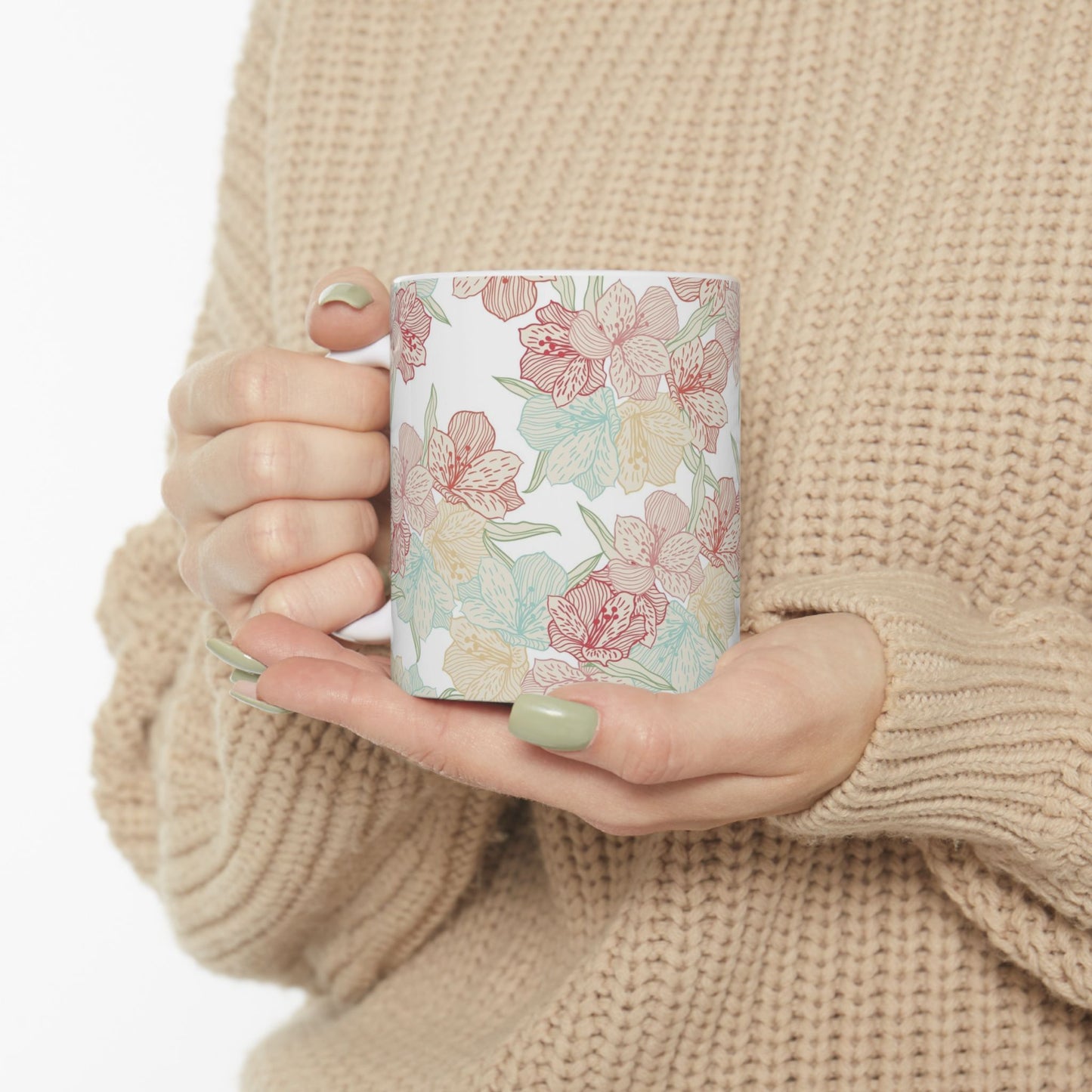 Floral Pastel Ceramic Mug (11oz & 15oz) — Soft Vintage Flower Pattern