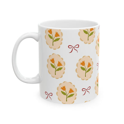 Floral Medallion Ceramic Mug — Vintage Orange Tulip Pattern (11oz & 15oz)