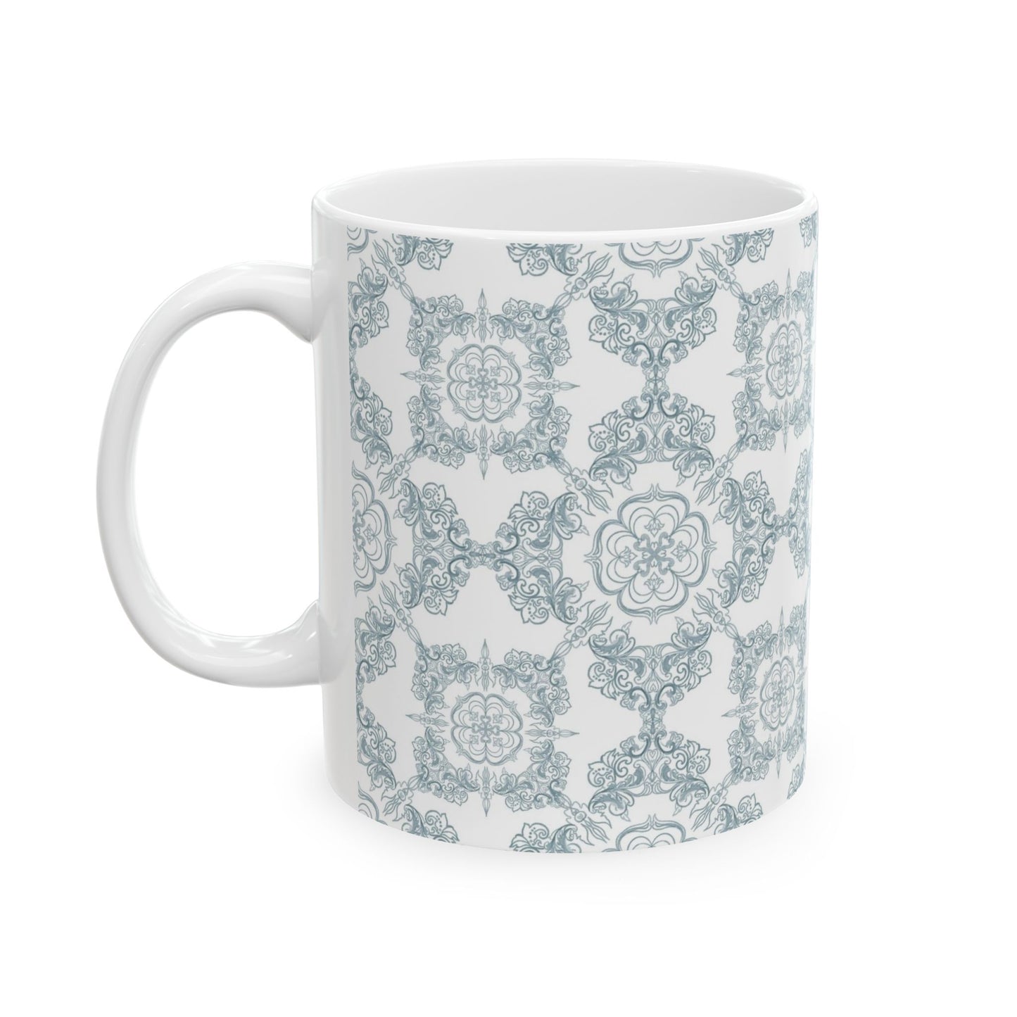 Blue Floral Tile Ceramic Mug — Vintage Moroccan Pattern Coffee Cup (11oz & 15oz)