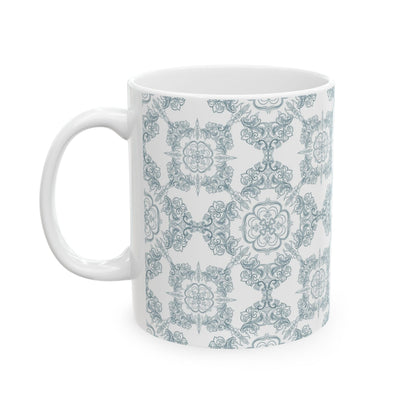 Blue Floral Tile Ceramic Mug — Vintage Moroccan Pattern Coffee Cup (11oz & 15oz)