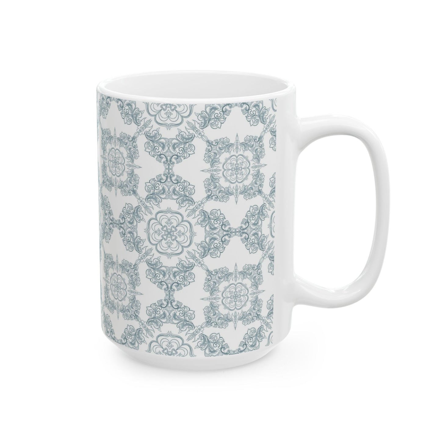 Blue Floral Tile Ceramic Mug — Vintage Moroccan Pattern Coffee Cup (11oz & 15oz)