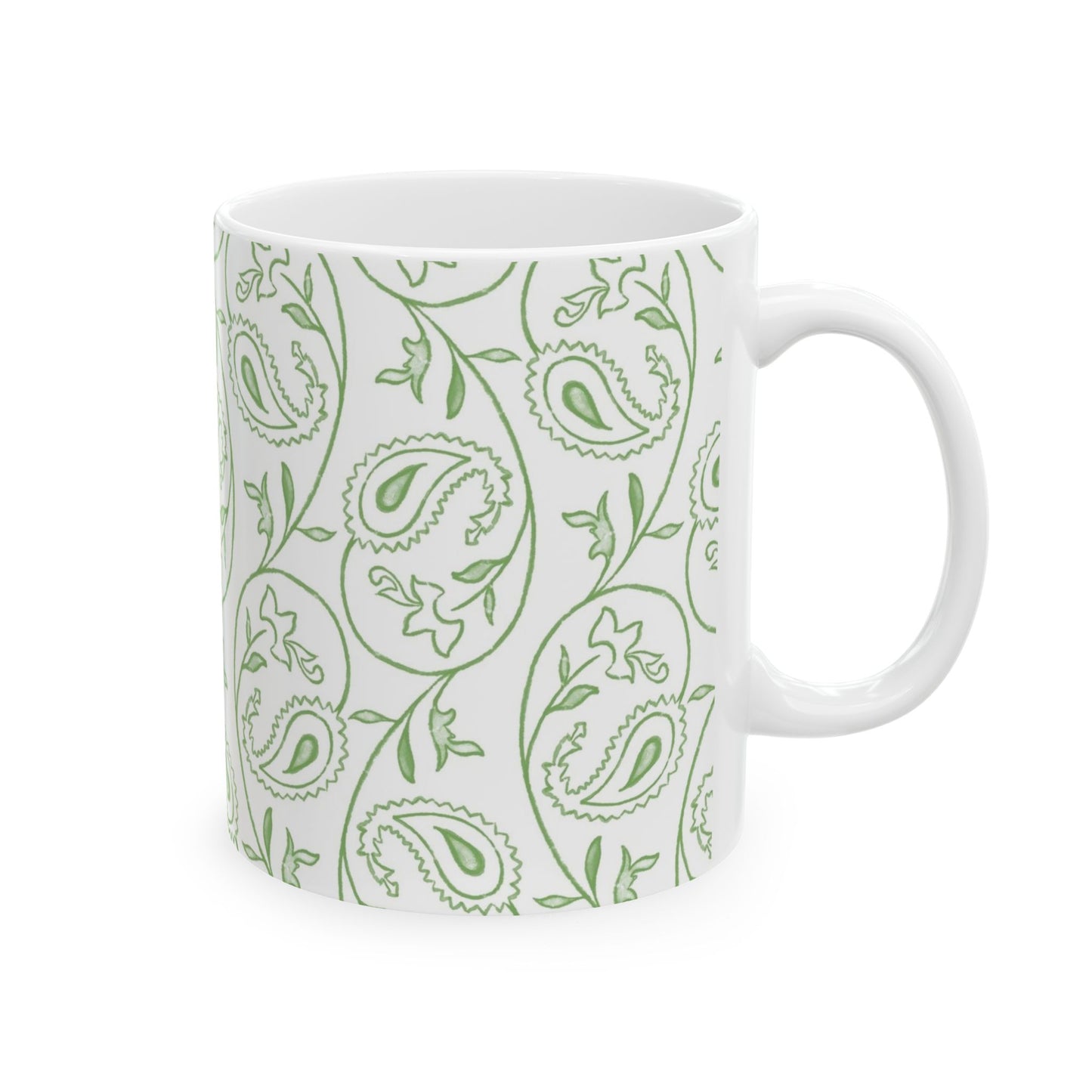 Green Paisley Pattern Ceramic Mug — 11oz & 15oz