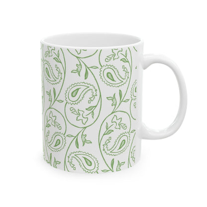 Green Paisley Pattern Ceramic Mug — 11oz & 15oz