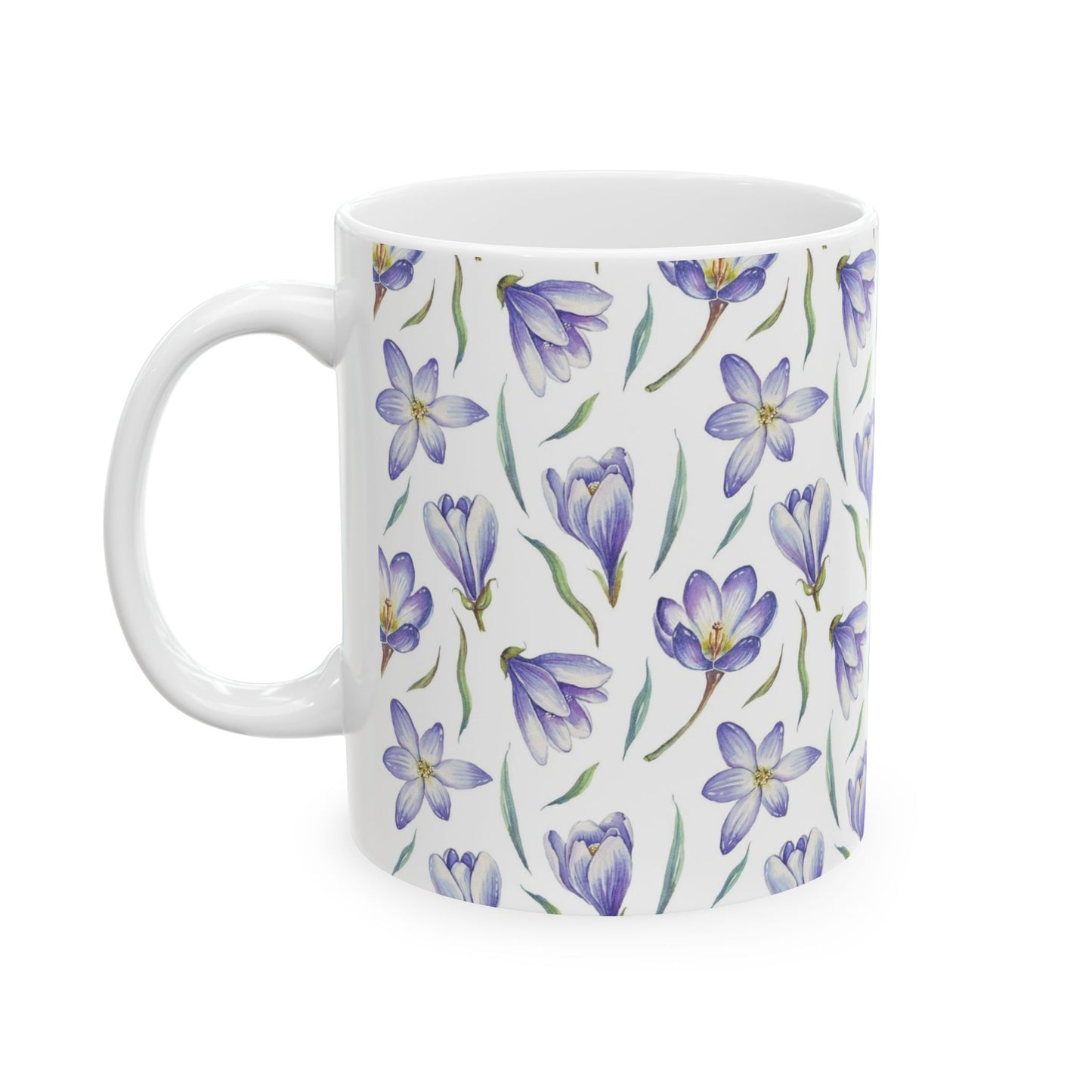 Purple Crocus Floral Mug — Ceramic Coffee Cup (11oz & 15oz)
