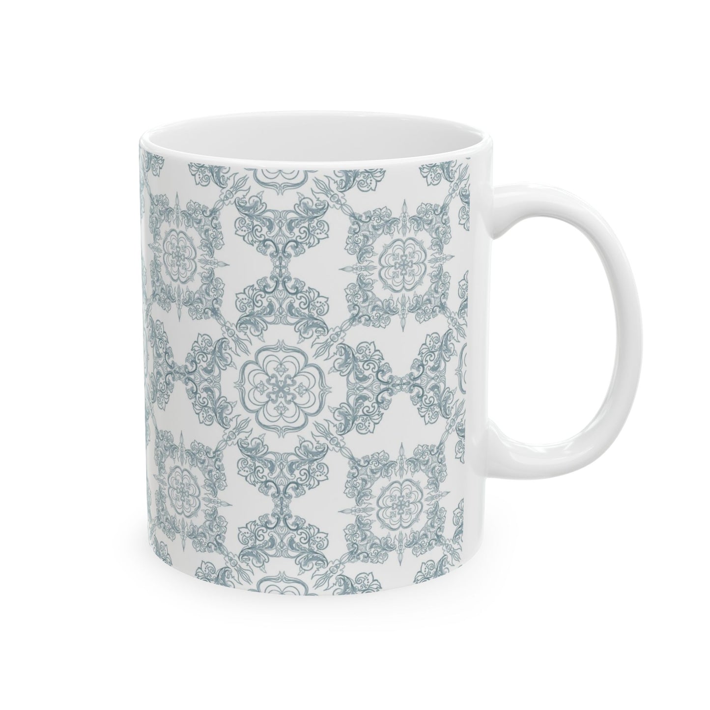 Blue Floral Tile Ceramic Mug — Vintage Moroccan Pattern Coffee Cup (11oz & 15oz)