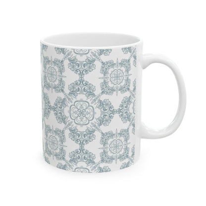Blue Floral Tile Ceramic Mug — Vintage Moroccan Pattern Coffee Cup (11oz & 15oz)