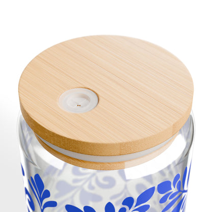 Blue Floral Mason Sipper Glass
