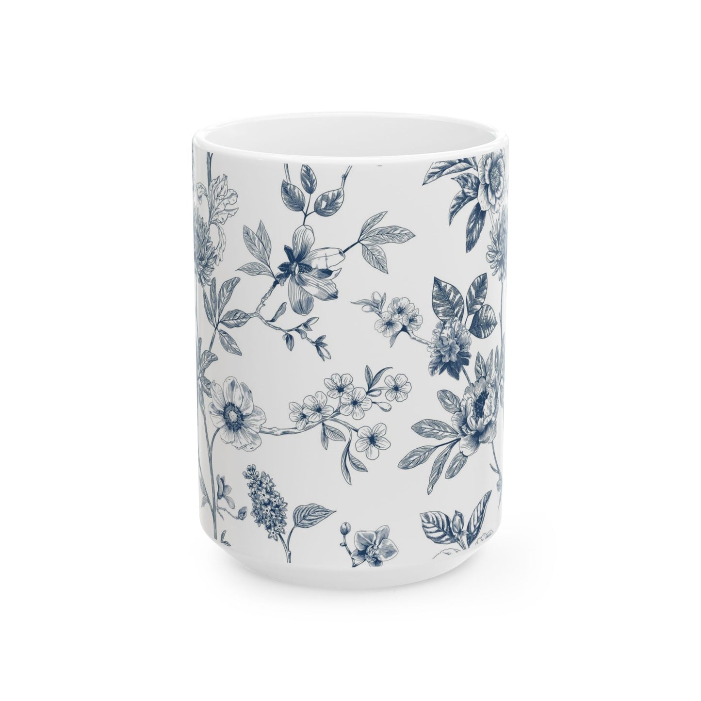 Blue Floral Ceramic Mug – Vintage Botanical 11oz & 15oz Coffee Cup
