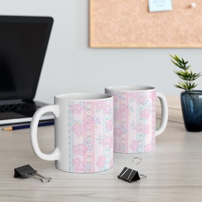 Floral Vintage Stripe Ceramic Mug (11oz, 15oz)