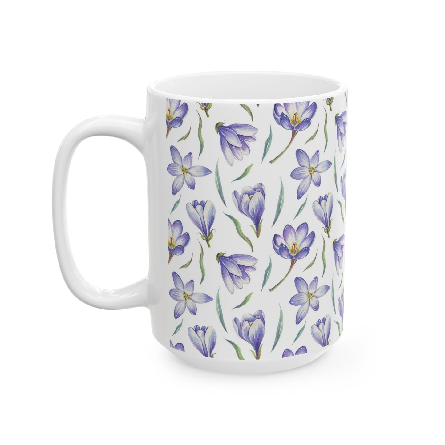 Purple Crocus Floral Mug — Ceramic Coffee Cup (11oz & 15oz)