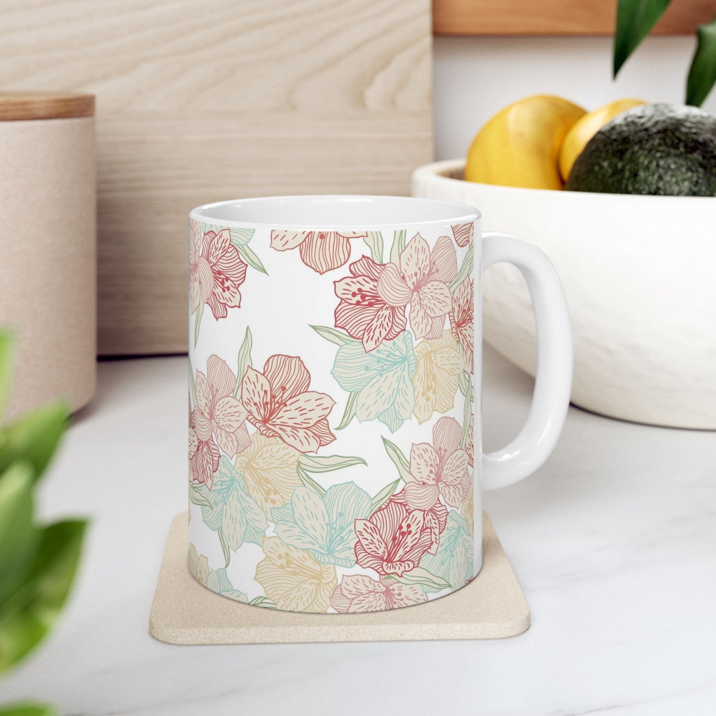 Floral Pastel Ceramic Mug (11oz & 15oz) — Soft Vintage Flower Pattern