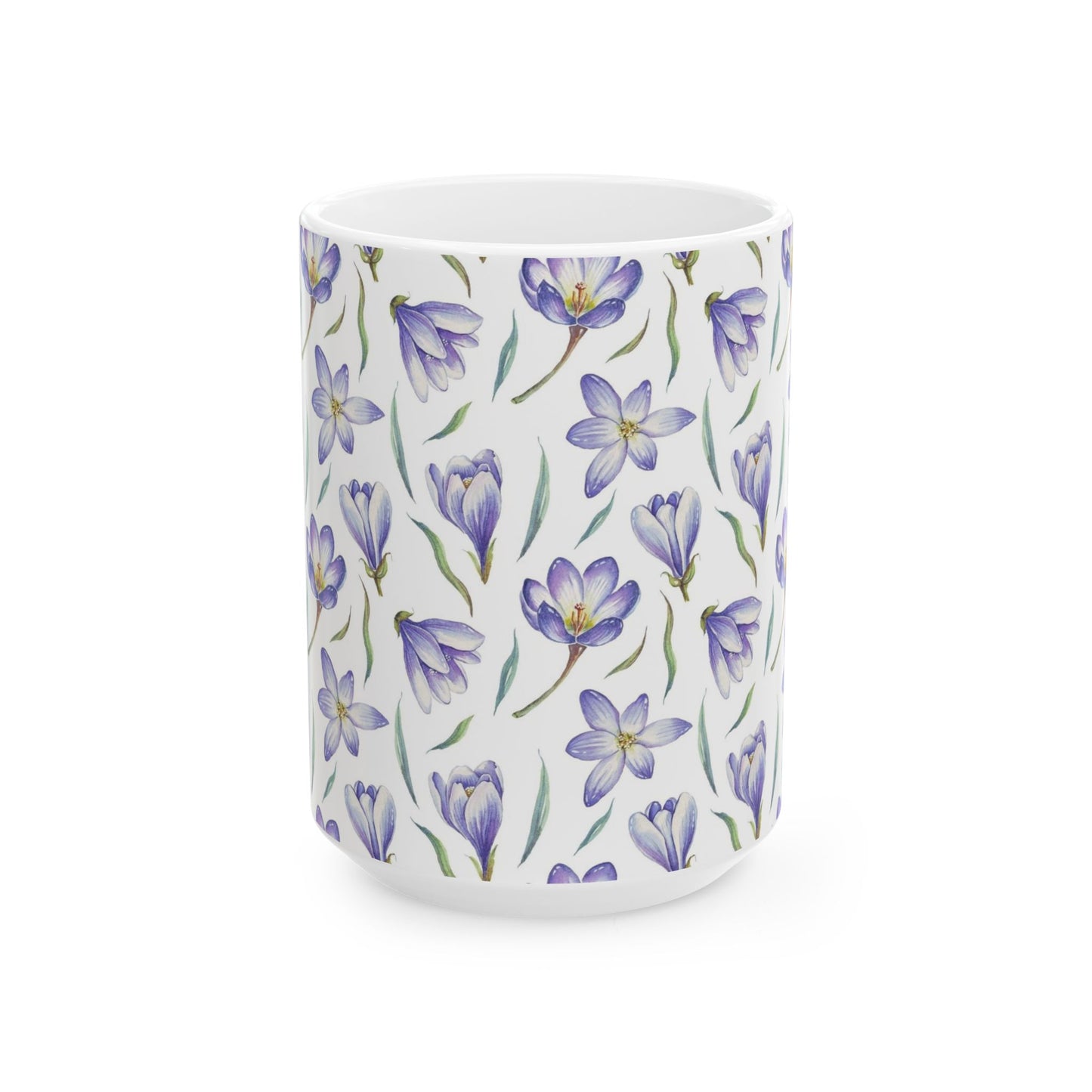 Purple Crocus Floral Mug — Ceramic Coffee Cup (11oz & 15oz)