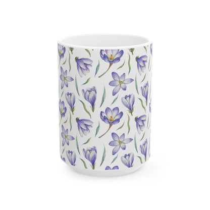 Purple Crocus Floral Mug — Ceramic Coffee Cup (11oz & 15oz)