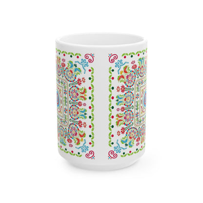 Floral Folk Art Ceramic Mug — Colorful Boho 11oz & 15oz Coffee Cup