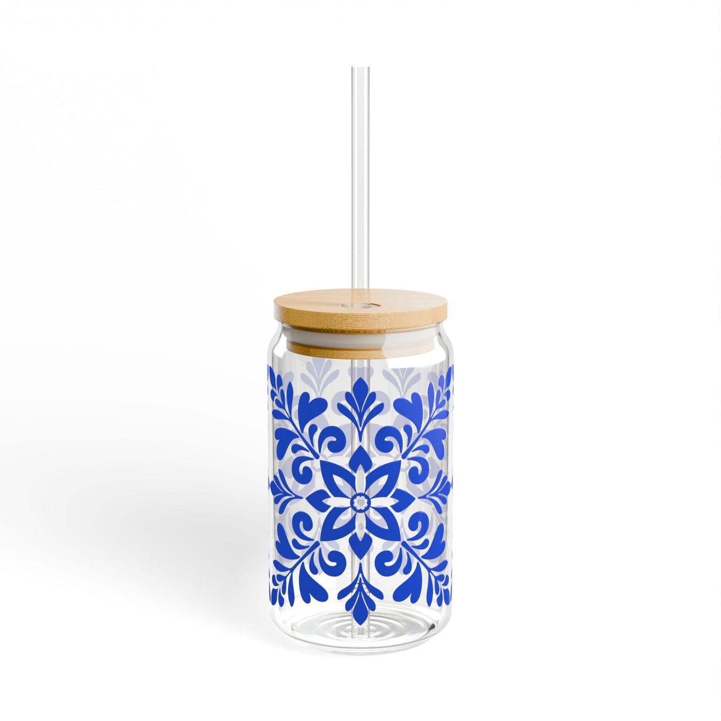 Blue Floral Mason Sipper Glass