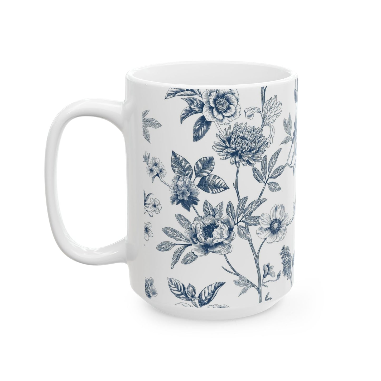 Blue Floral Ceramic Mug – Vintage Botanical 11oz & 15oz Coffee Cup