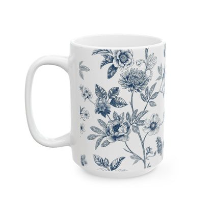 Blue Floral Ceramic Mug – Vintage Botanical 11oz & 15oz Coffee Cup