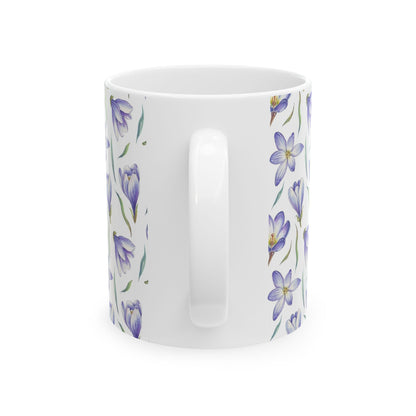 Purple Crocus Floral Mug — Ceramic Coffee Cup (11oz & 15oz)