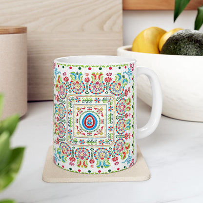 Floral Folk Art Ceramic Mug — Colorful Boho 11oz & 15oz Coffee Cup