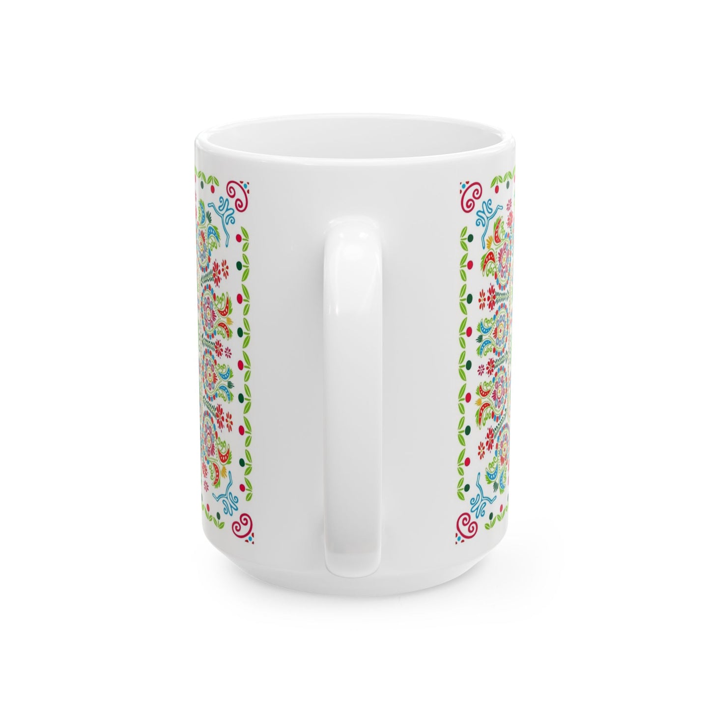 Floral Folk Art Ceramic Mug — Colorful Boho 11oz & 15oz Coffee Cup
